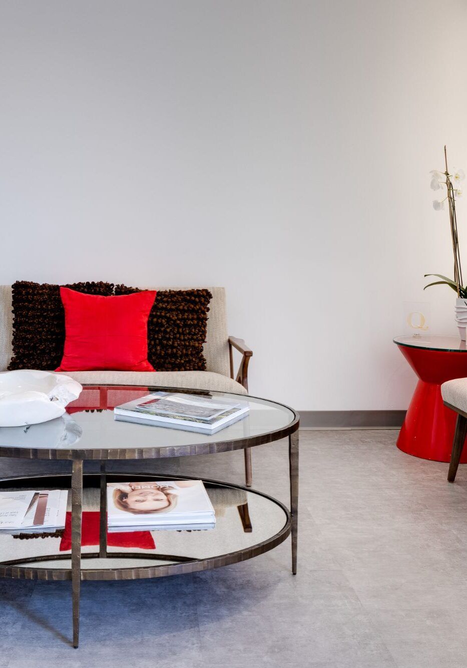 Modern living room with stylish furniture and decor.