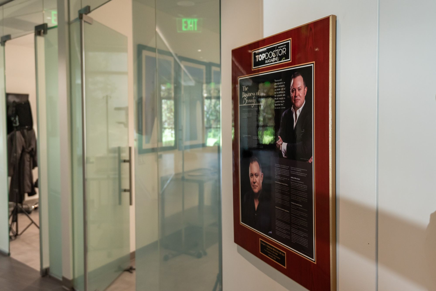 Award plaque displayed in a modern office.