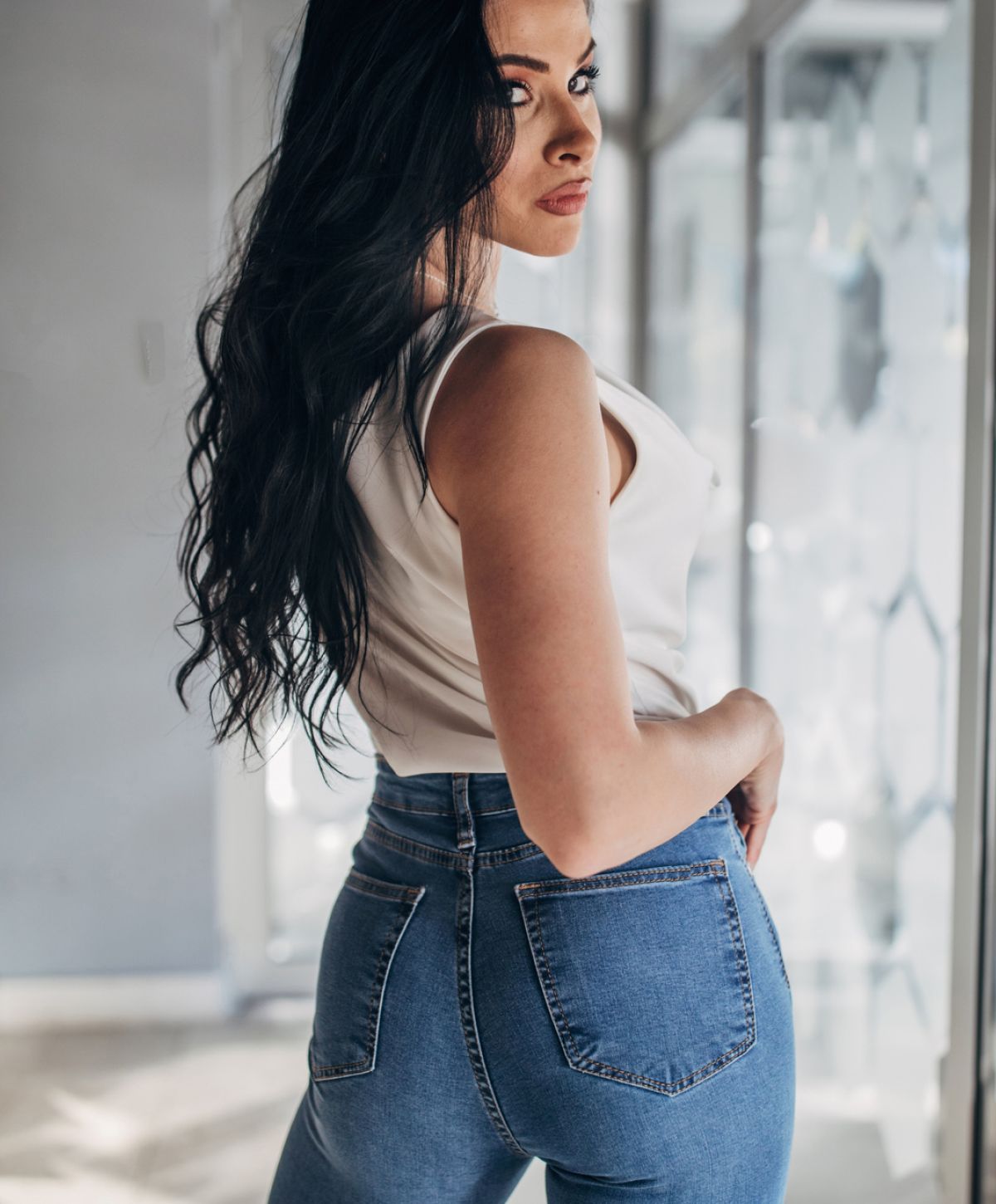 Portrait of a woman with glowing skin.