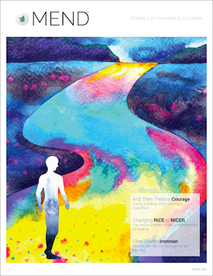 Colorful illustration of journey towards healing and courage.